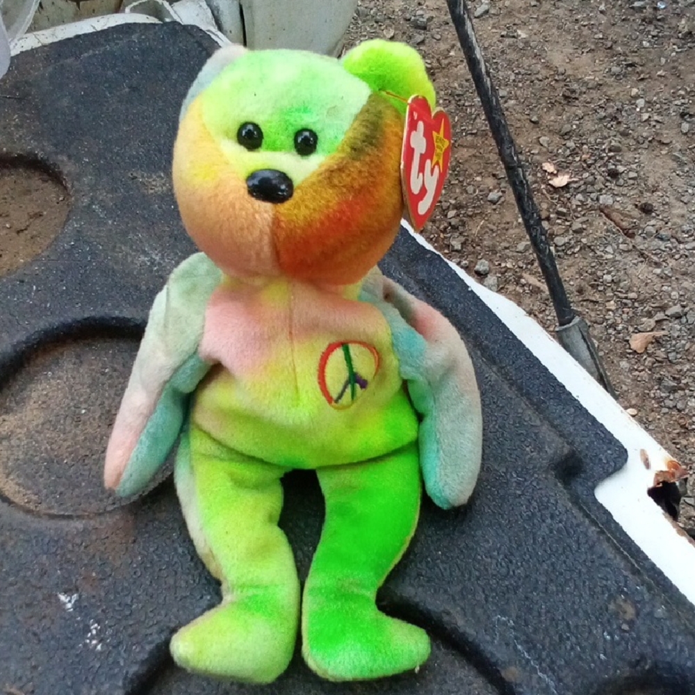 Colorful Tie-Dye Peace Bear Plush